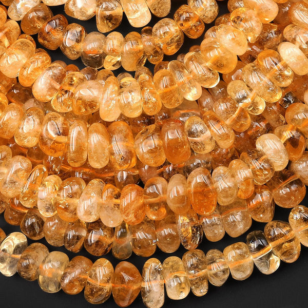 Large Natural Golden Yellow Citrine Freeform Thick Rondelle 12mm Beads 15.5" Strand
