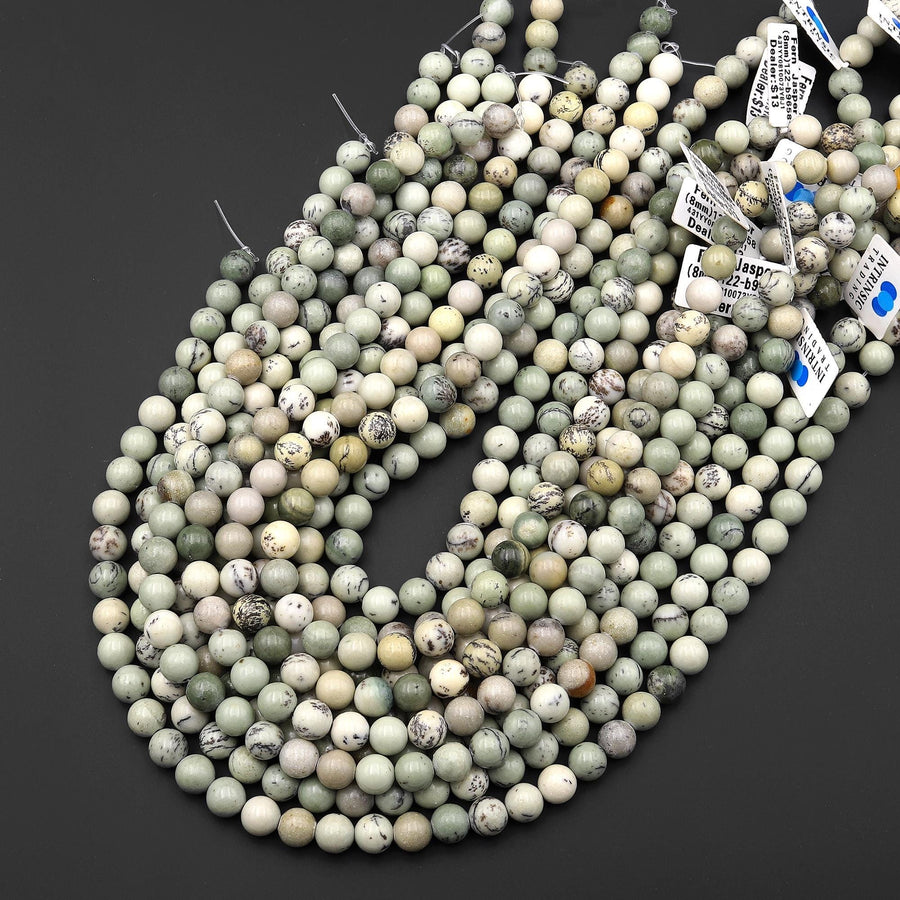 Natural Mint Sage Green Dendritic Fern Jasper 6mm 8mm 10mm Smooth Round Beads 15.5" Strand