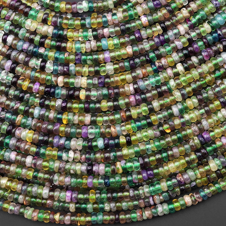 Natural Green Purple Yellow Fluorite Smooth Rondelle 4mm Beads 15.5" Strand