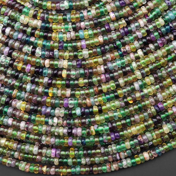 Natural Green Purple Yellow Fluorite Smooth Rondelle 4mm Beads 15.5" Strand