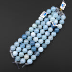 AAA Large Hole Beads 3mm Drill Natural Blue Aquamarine 16mm Round Beads 8" Strand