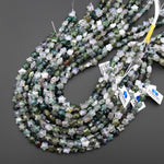 Natural Green Moss Agate Beads 10mm Puffy Star Gemstone 15.5" Strand