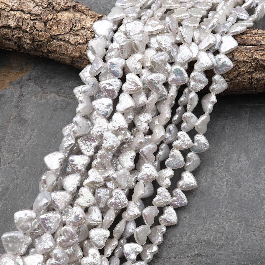 Real Genuine Natural White Heart Top Side Drilled Freshwater Pearl 12mm Beads Strand