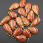 Natural Orange Aventurine Side Drilled Teardrop Pendant Healing Crystal