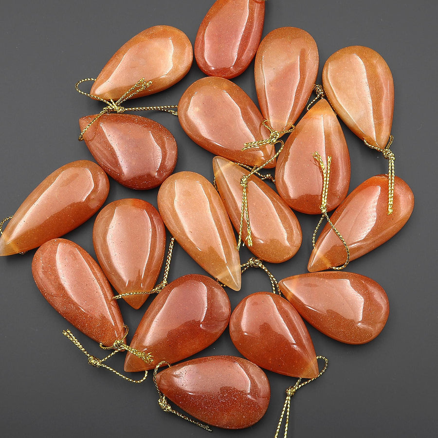 Natural Orange Aventurine Side Drilled Teardrop Pendant Healing Crystal