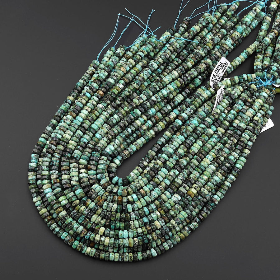 AAA Faceted Natural African Turquoise Beads 6x3mm hexagon Heishi Rondelle 15.5" Strand