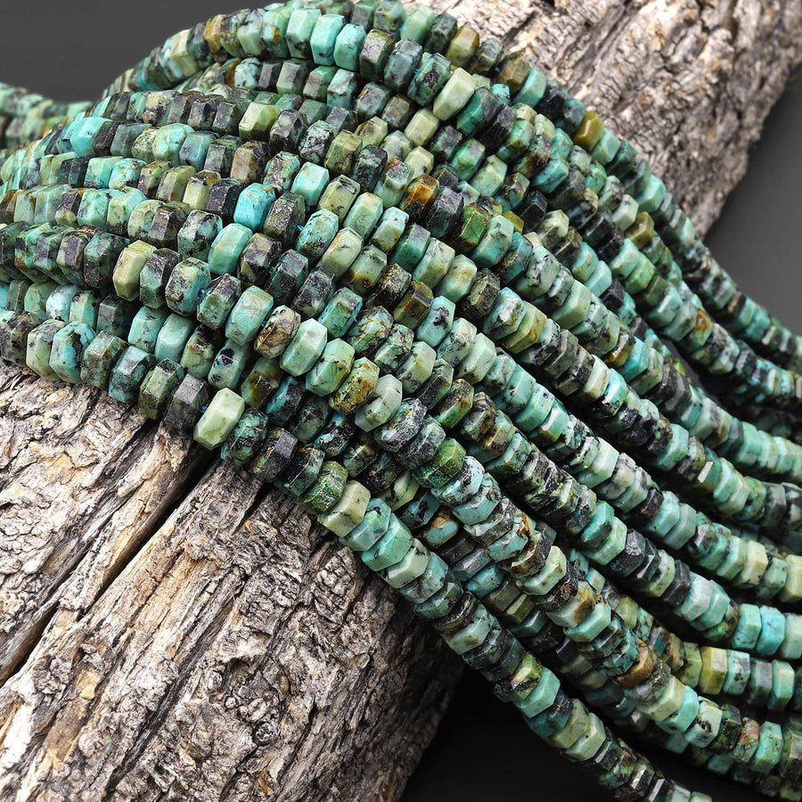 AAA Faceted Natural African Turquoise Beads 6x3mm hexagon Heishi Rondelle 15.5" Strand