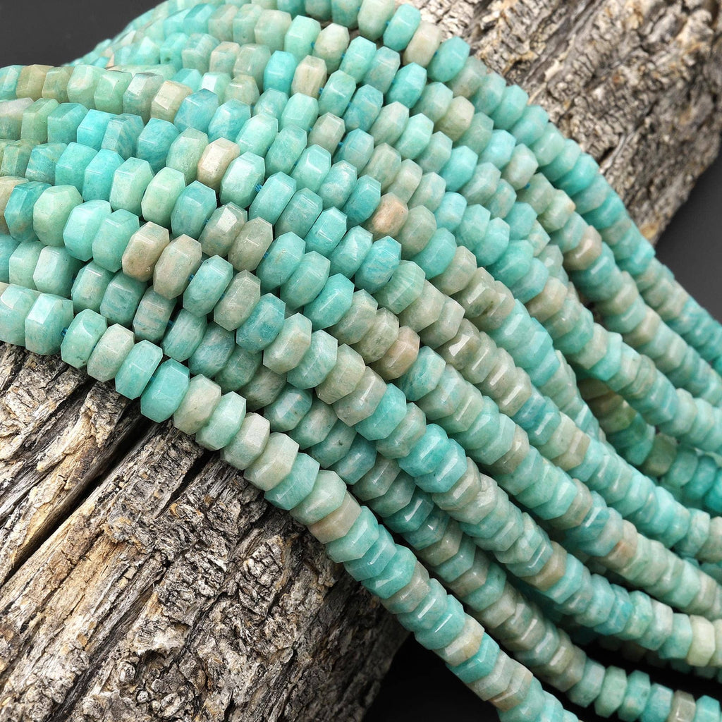 AAA Faceted Natural Peruvian Amazonite Beads 6x3mm hexagon Heishi Rondelle 15.5" Strand