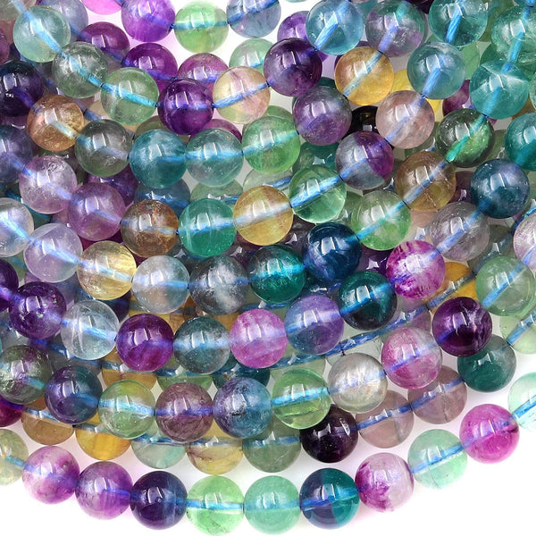AAA Natural Rainbow Fluorite Beads Smooth 8mm Purple Blue Green Yellow Gemstone 15.5" Strand