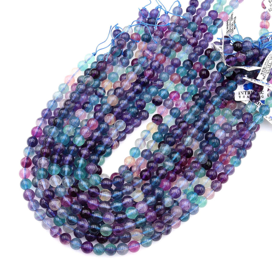 Natural Rainbow Fluorite Beads Smooth 8mm Dark Purple Blue Green Gemstone 15.5" Strand