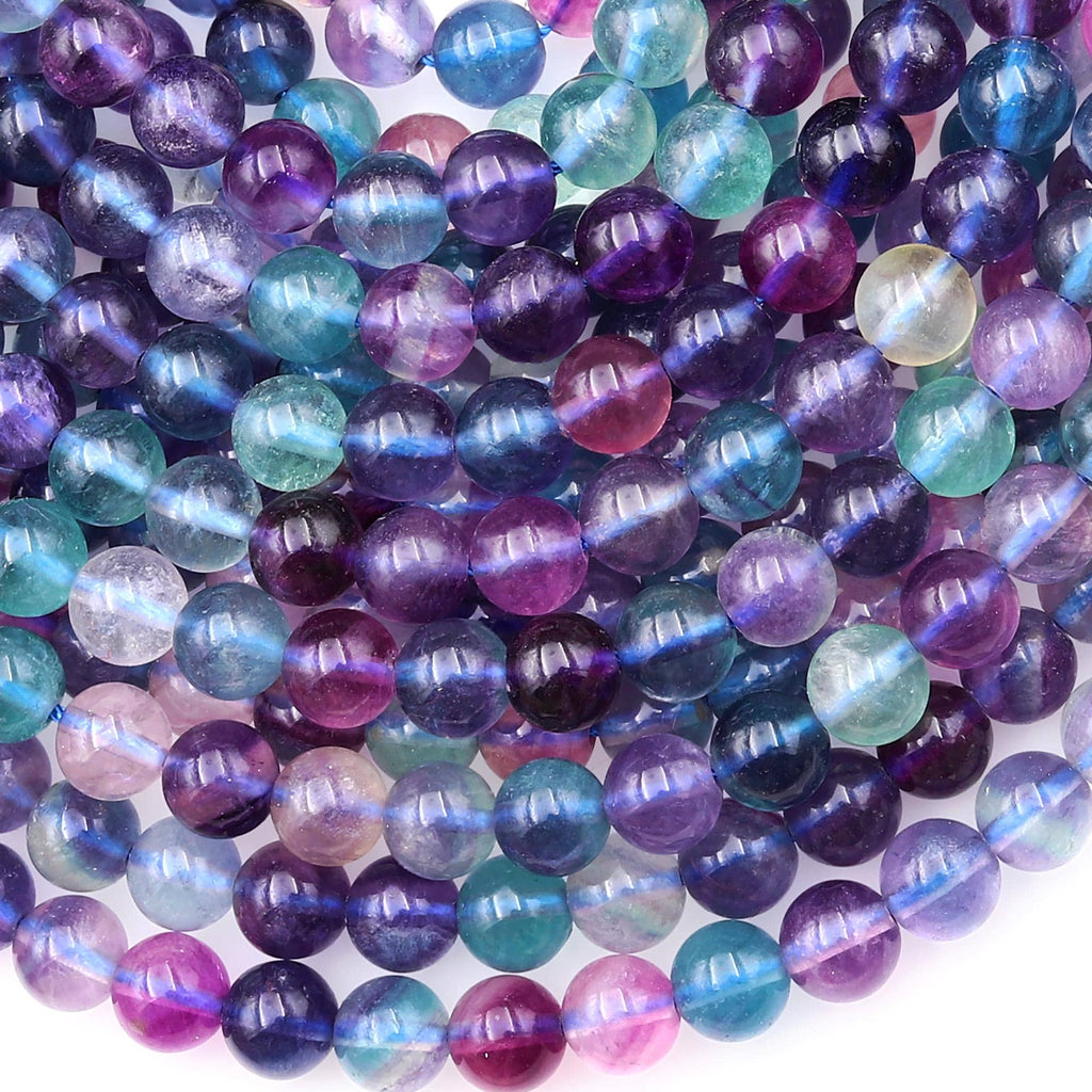 Natural Rainbow Fluorite Beads Smooth 8mm Dark Purple Blue Green Gemstone 15.5" Strand