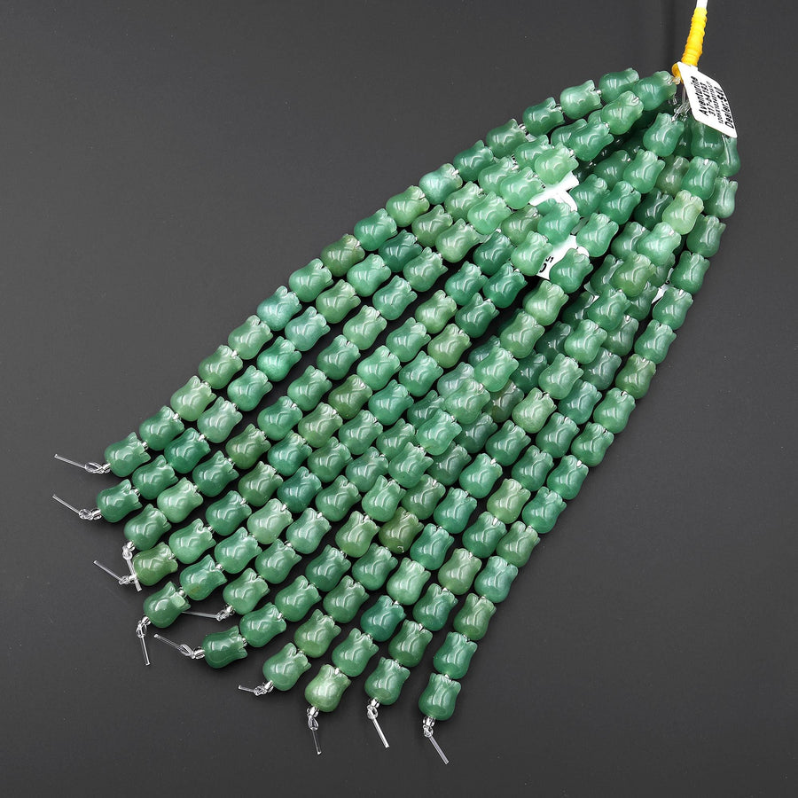 AAA Natural Green Aventurine Aventurine Hand Carved Tulip Flower 10mm Beads 7.5" Strand