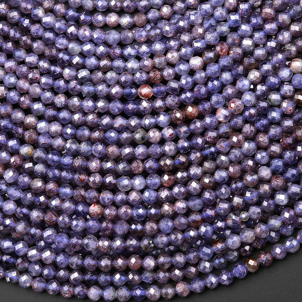 Rare Faceted Natural Sunstone Iolite 3mm 4mm Round Gemstone Beads 15.5" Strand