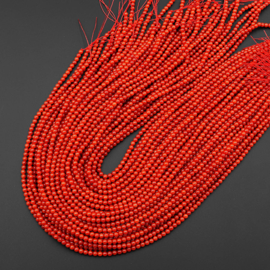 AAA Genuine Orange Red Bamboo Coral Smooth Round Beads 2mm 3mm 4mm 15.5" Strand