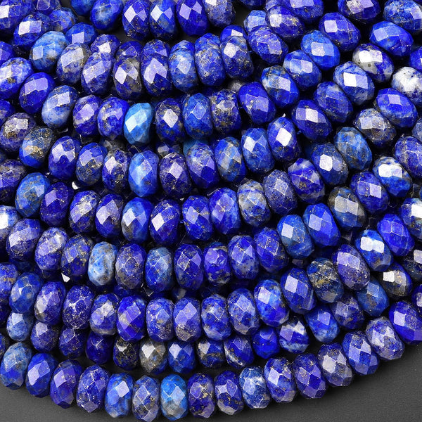 Faceted Natural Blue Lapis Lazuli Rondelle Beads 8mm 14.5" Strand