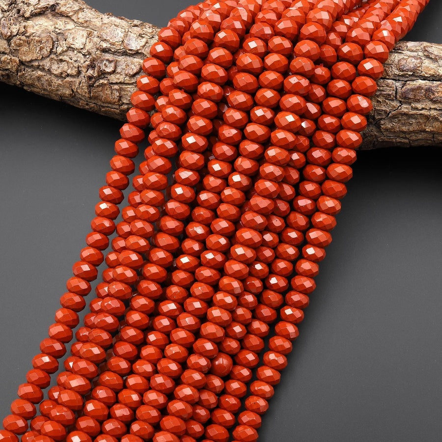 AAA Faceted Natural Red Jasper 8mm Rondelle Beads 14.5" Strand