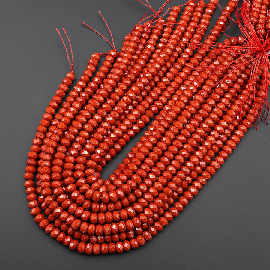 AAA Faceted Natural Red Jasper 8mm Rondelle Beads 14.5" Strand