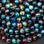 AAA Multicolor Rainbow Tiger's Eye 6mm 8mm 10mm Smooth Round Beads Aka Cosmic Tiger's Eye 15.5" Strand