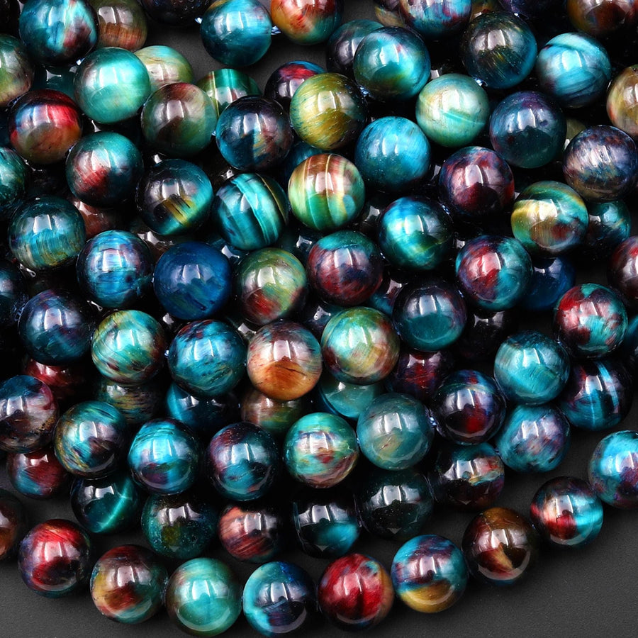 AAA Multicolor Rainbow Tiger's Eye 6mm 8mm 10mm Smooth Round Beads Aka Cosmic Tiger's Eye 15.5" Strand