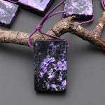 Natural Purple Charoite Black Aegirine Rectangle Tile Pendant Side Drilled Genuine Gemstone From Russia