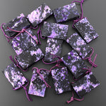 Natural Purple Charoite Black Aegirine Rectangle Tile Pendant Side Drilled Genuine Gemstone From Russia