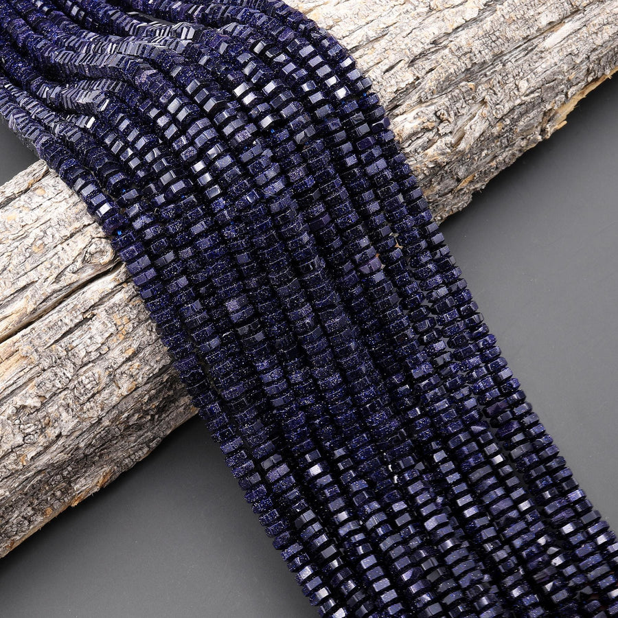 AAA Faceted Blue Goldstone Beads 6x3mm hexagon Heishi Rondelle 15.5" Strand