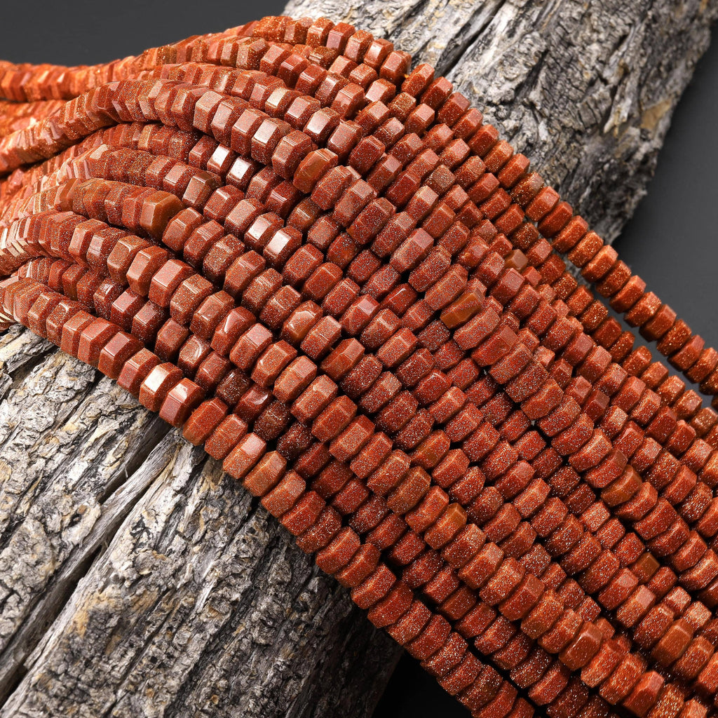 AAA Faceted Goldstone Beads 6x3mm hexagon Heishi Rondelle 15.5" Strand