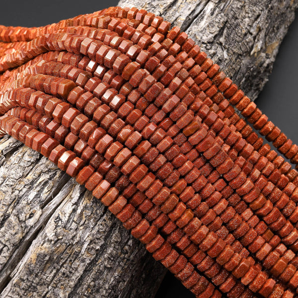 AAA Faceted Goldstone Beads 6x3mm hexagon Heishi Rondelle 15.5" Strand