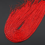 Genuine Red Bamboo Coral Smooth Thin Long Tube Cylinder 3x10mm Beads 15.5" Strand