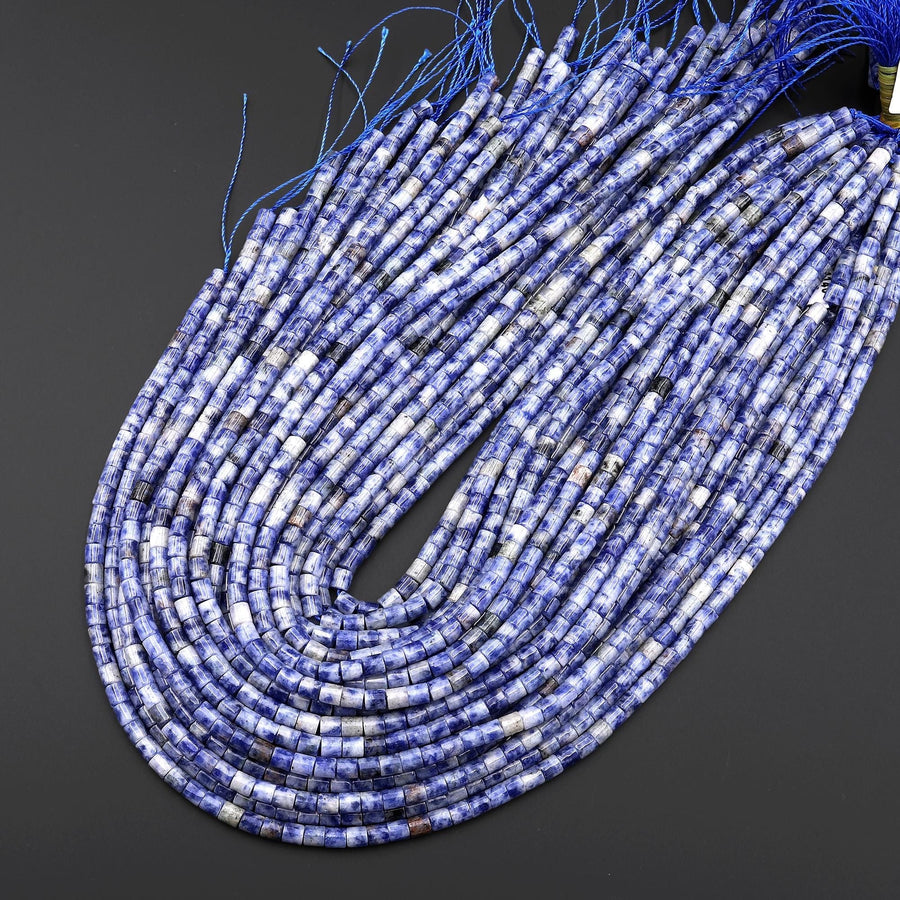 Natural Blue Sodalite 4x4mm Tube Cylinder Beads 15" Strand