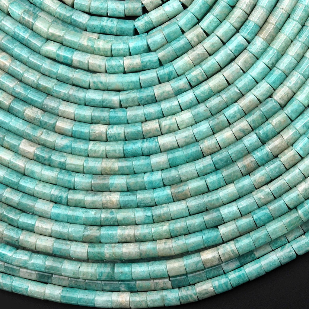Natural Sea Blue Green Peruvian Amazonite 4x4mm Tube Cylinder Beads 15" Strand