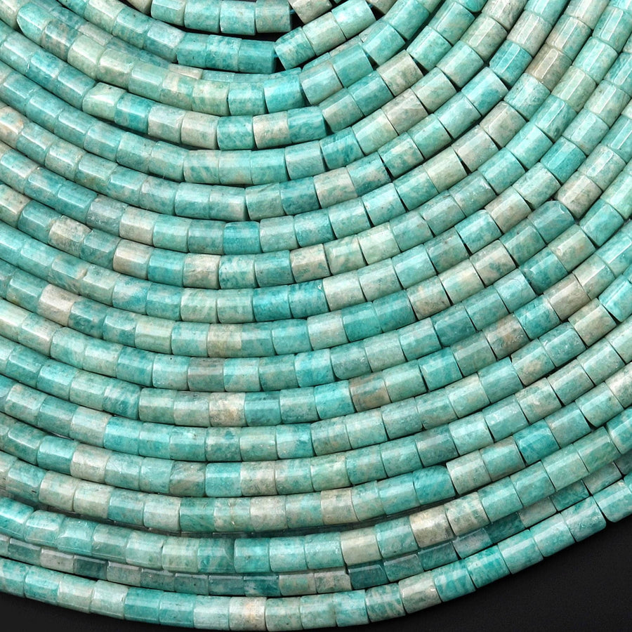 Natural Sea Blue Green Peruvian Amazonite 4x4mm Tube Cylinder Beads 15" Strand