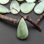 Natural Green Serpentine Jade Pendant Side Drilled Teardrop Gemstone