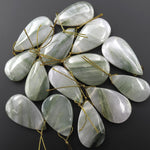 Natural Green Actinolite In Quartz Pendant Side Drilled Teardrop Gemstone