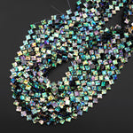 AAA Genuine Abalone Shell 10mm 12mm 4 Four Leaf Clover Beads Iridescent Rainbow flashes 15.5" Strand