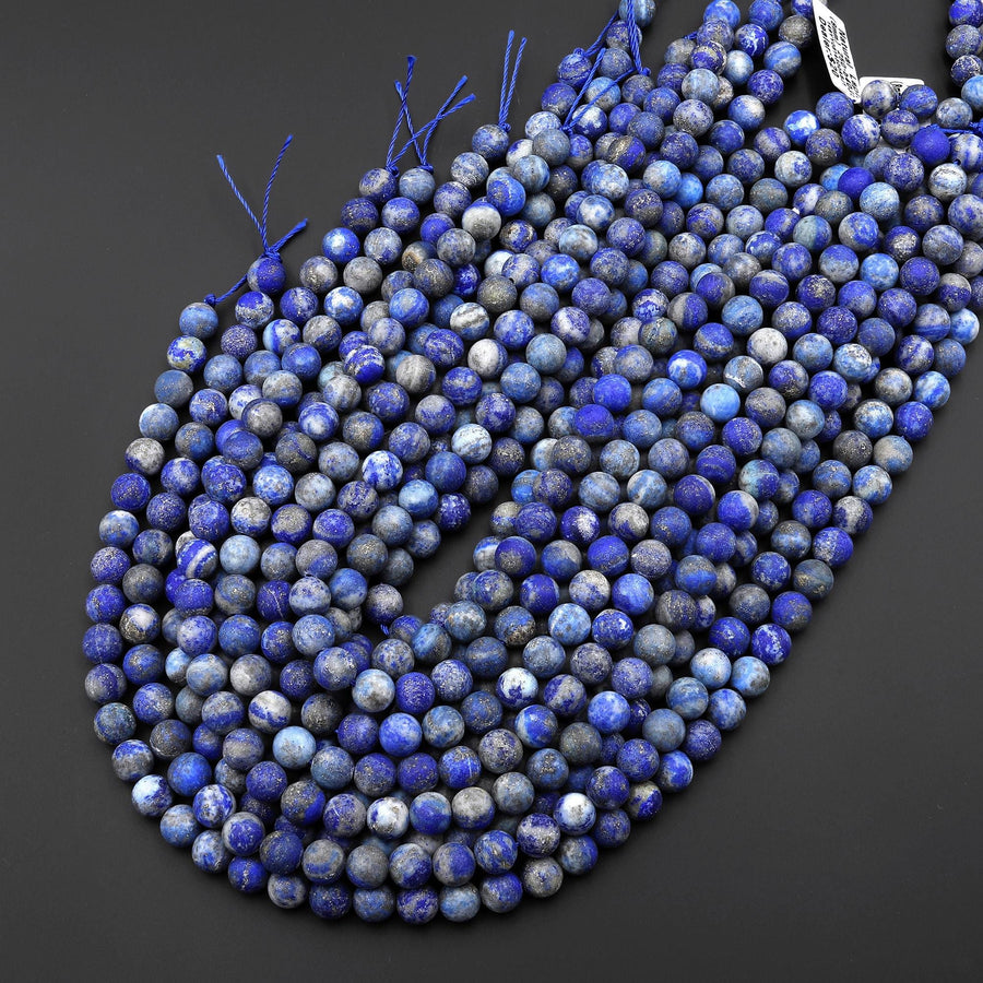 Matte Natural Blue Lapis 4mm 6mm 8mm 10mm Smooth Round Beads 15.5" Strand