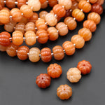 AAA Hand Carved Natural Orange Aventurine 12mm Pumpkin Melon Rondelle Beads 7.5" Strand