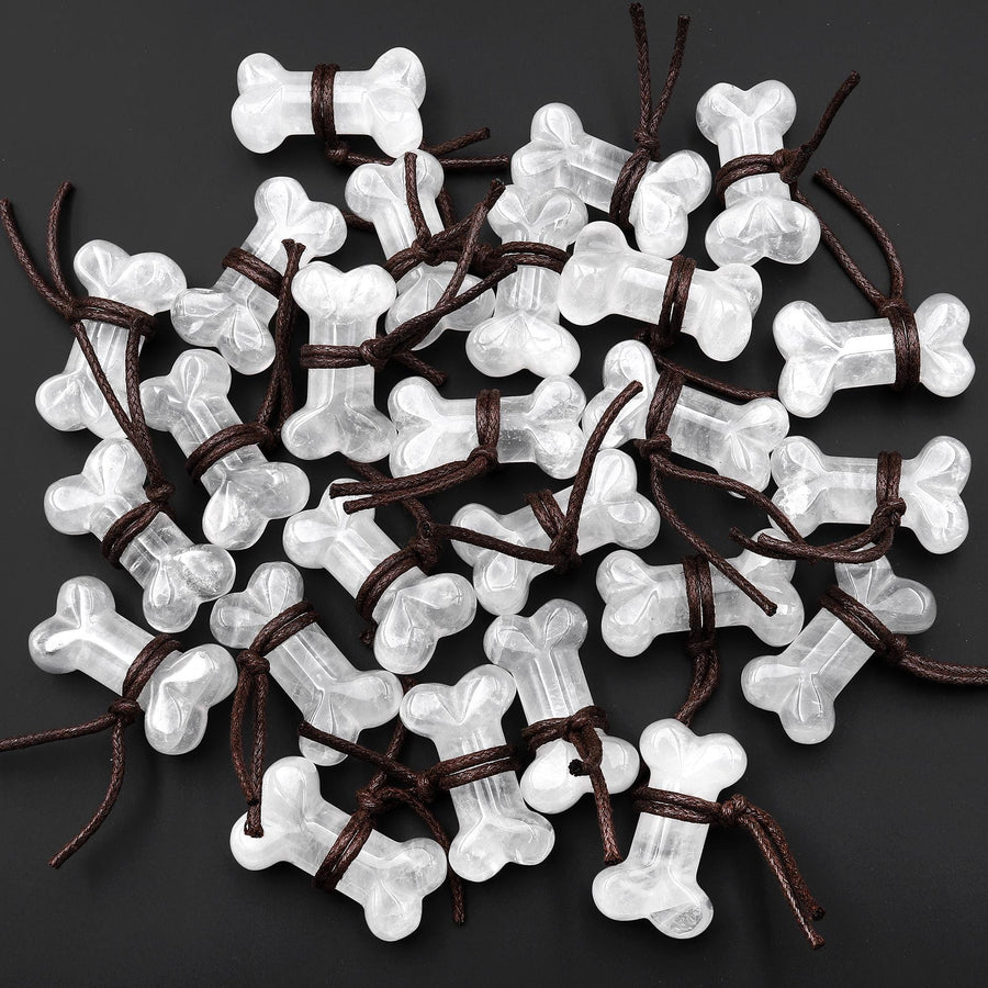 Carved Natural Rock Crystal Quartz Dog Bone Home decoration Crystal Carvings Healing Palm Pocket Stone Gifts
