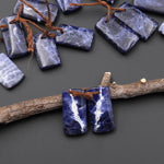 Natural Blue Sodalite Short Rectangle Earrings Drilled Matched Gemstone Bead Pair