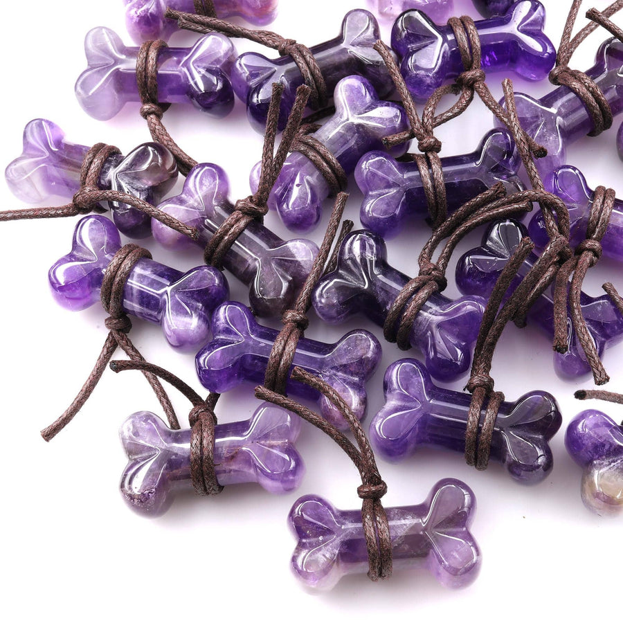 Carved Natural Purple Amethyst Dog Bone Home decoration Crystal Carvings Healing Palm Pocket Stone Gifts
