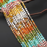 Multicolor Natural Gemstone 4mm Smooth Cube Beads Carnalian Green Jade Amazonite Rhodonite Aventurine Howlite Crazy Lace Agate 15.5" Strand