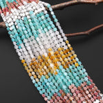 Multicolor Natural Gemstone 4mm Smooth Cube Beads White Jade Yellow Aventurine Amazonite Pink Petrified Rhodonite Howlite 15.5" Strand