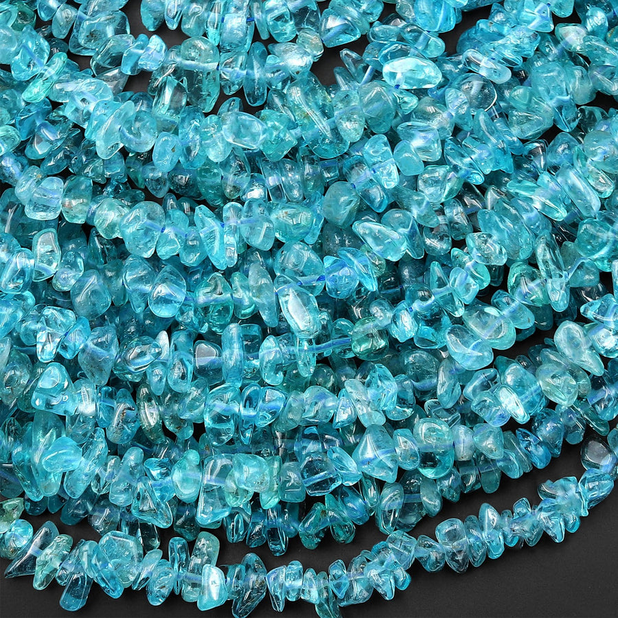 AAA Extra Translucent Natural Apatite Freeform Chip Pebble Nugget Beads Gemstone 15.5" Strand