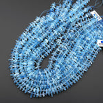 AAA Natural Blue Aquamarine Freeform Rondelle Center Drilled Beads 15.5" Strand