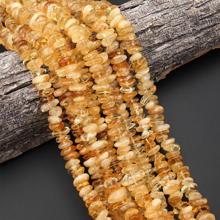 Large Thick Natural Golden Yellow Citrine Freeform Rondelle Center Drilled Beads 15.5" Strand