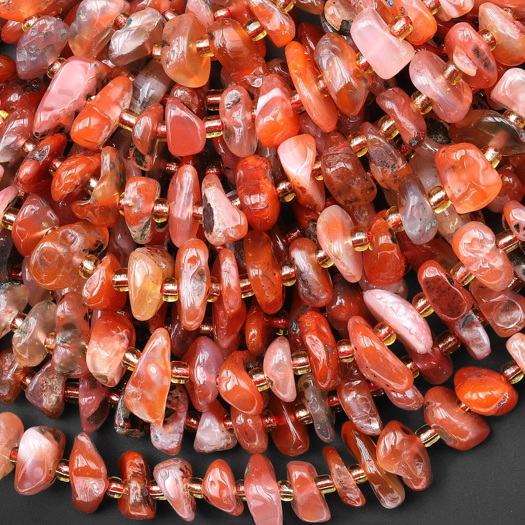 Rare Natural Moroccan Red Agate Freeform Center Drilled Nugget Beads Gemstone 15.5" Strand