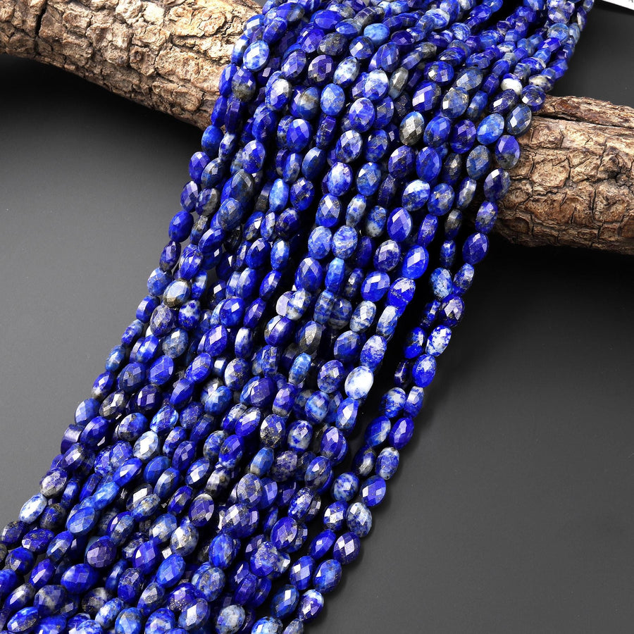 Faceted Natural Blue Lapis Oval Gemstone Beads 6x8mm 15.5" Strand