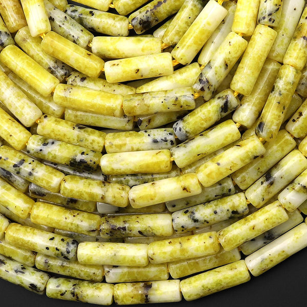 Natural Yellow Turquoise Thin Long Tube Beads 14x4mm 15.5" Strand