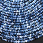 Faceted Natural Stormy Blue Santa Maria Aquamarine 4mm Rondelle Beads Gemstone 15.5" Strand