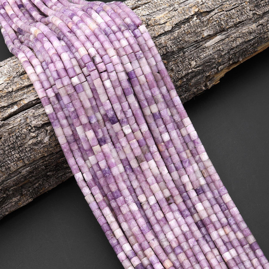 Natural Lilac Purple Lepidolite 4x4mm Tube Cylinder Beads 15" Strand